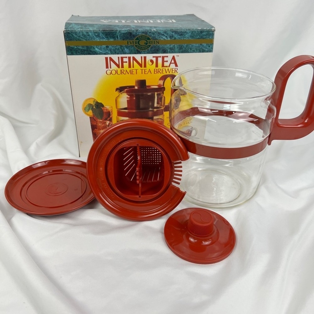 Vintage InfiniTea Gourmet‎ Tea Brewer Evergreen Glass Pitcher Red